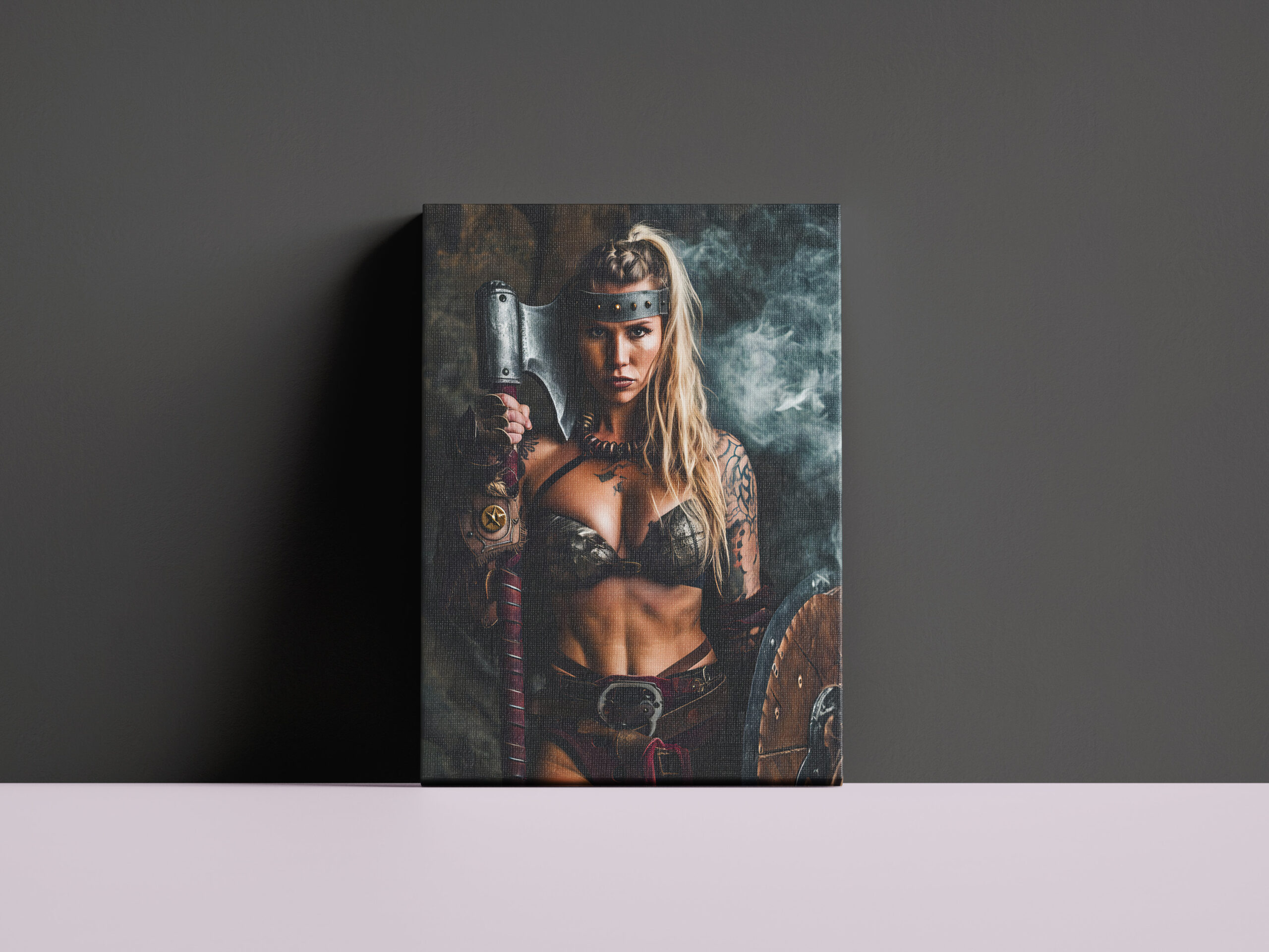 raxxa Canva: Fierce Viking Shieldmaiden With Axe And Battle Shield