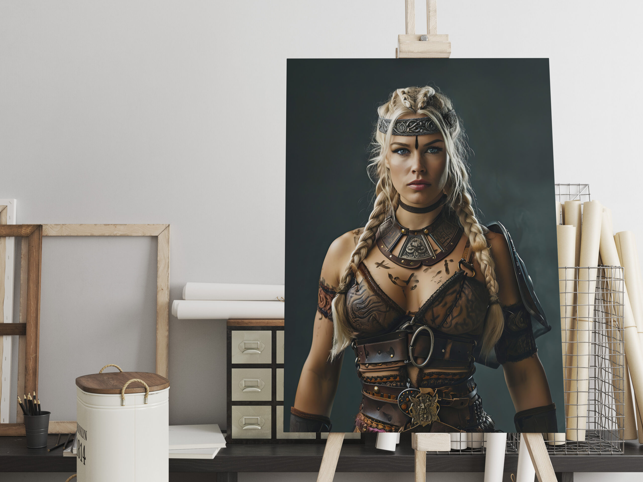 raxxa Canva: Fierce Viking Shieldmaiden Wearing Full Battle Armor - Imagen 2