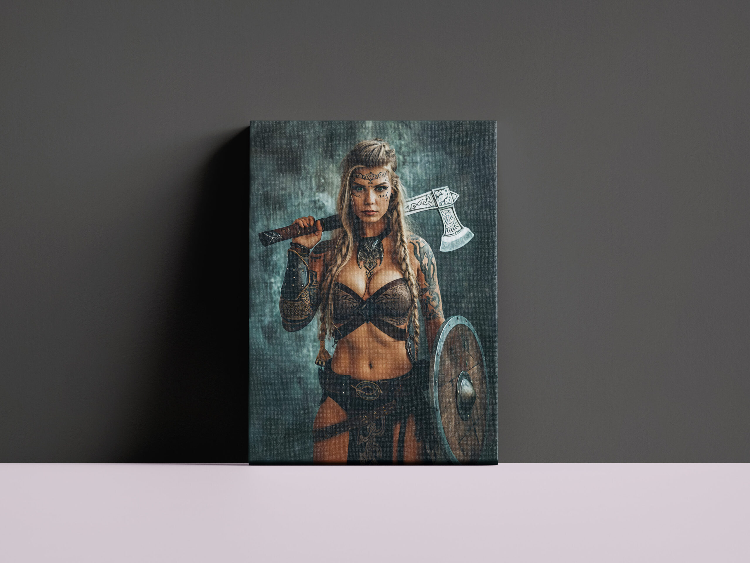 raxxa Canva: Unyielding Nordic Shieldmaiden Armed With Axe And Shield