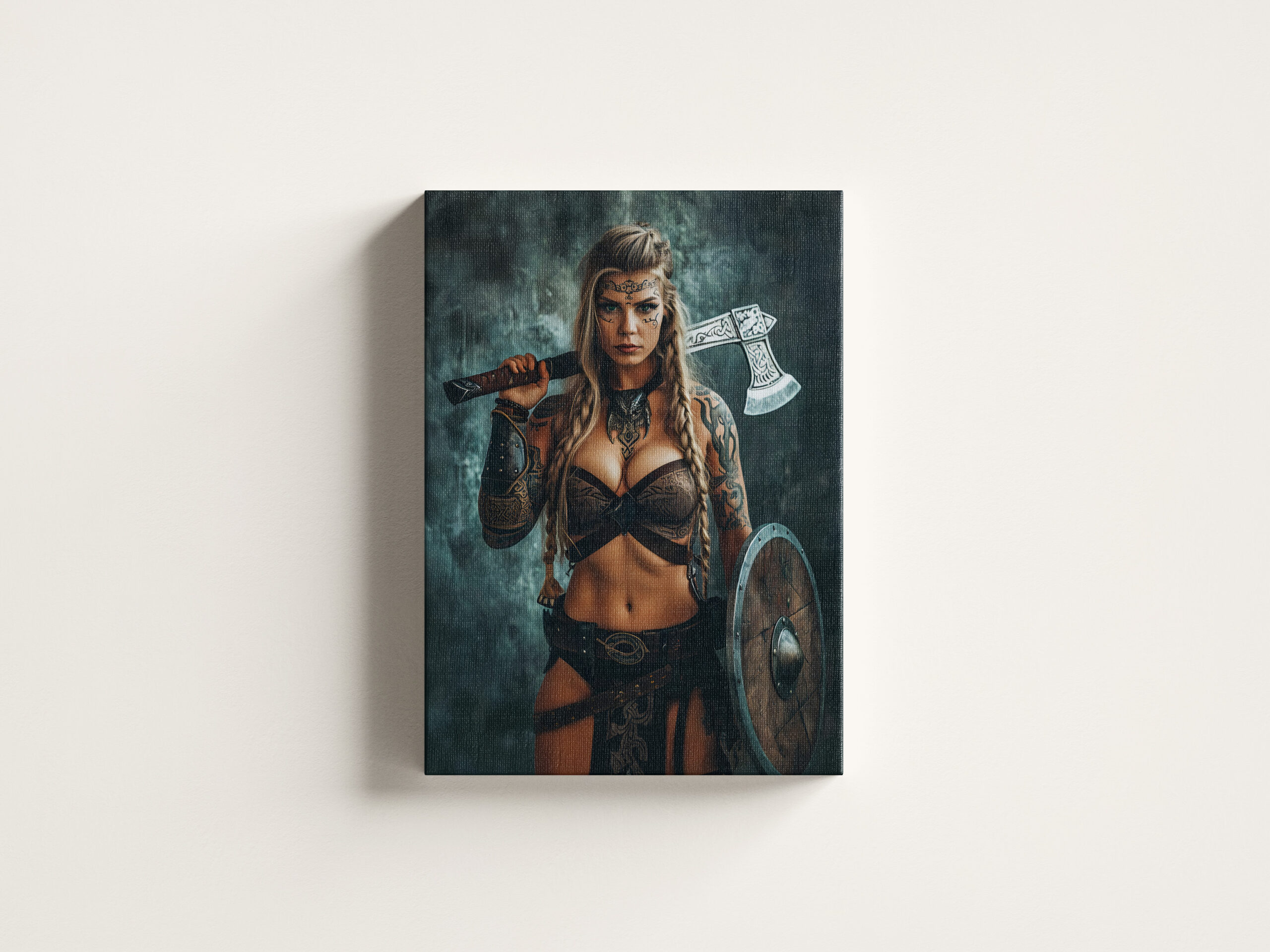 raxxa Canva: Unyielding Nordic Shieldmaiden Armed With Axe And Shield - Imagen 3
