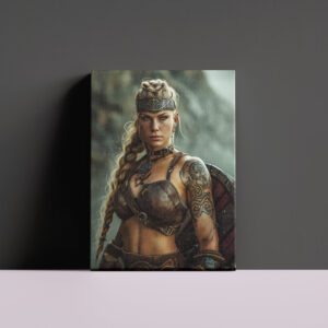 raxxa Canva: Resolute Viking Shieldmaiden Guarding With Her Battle Shield