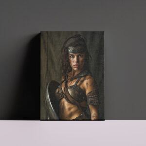 raxxa Canva: Defiant Nordic Shieldmaiden Standing Behind Her Shield