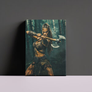 raxxa Canva: Relentless Viking Shieldmaiden Wielding Her Battle Axe