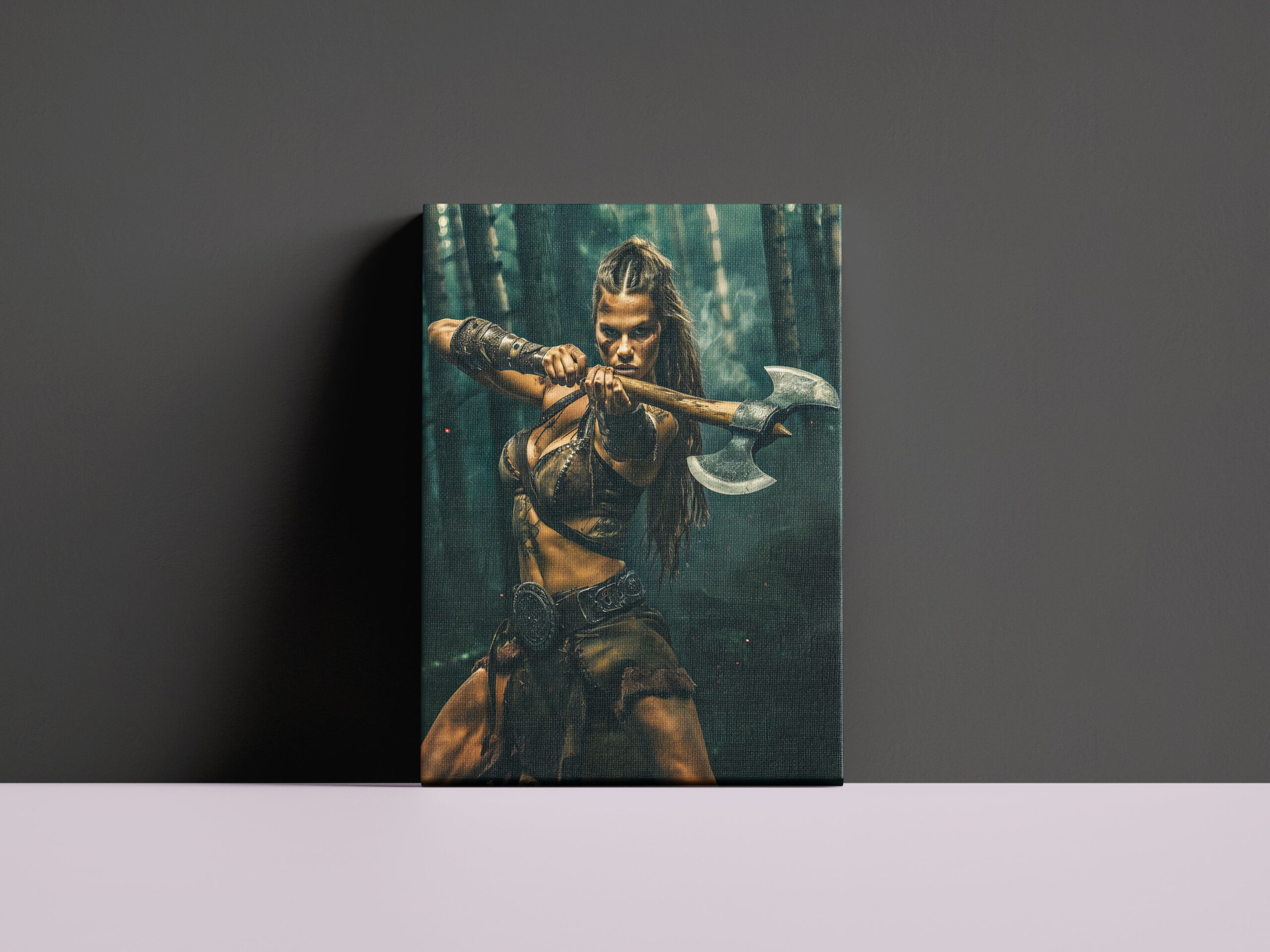 raxxa Canva: Relentless Viking Shieldmaiden Wielding Her Battle Axe