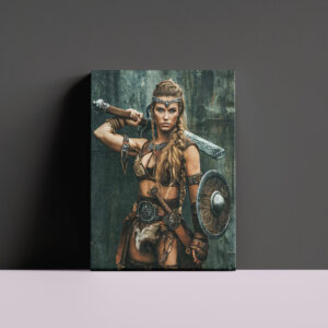 raxxa Canva: Nordic Warrior Woman Holding Her Sword With Determination