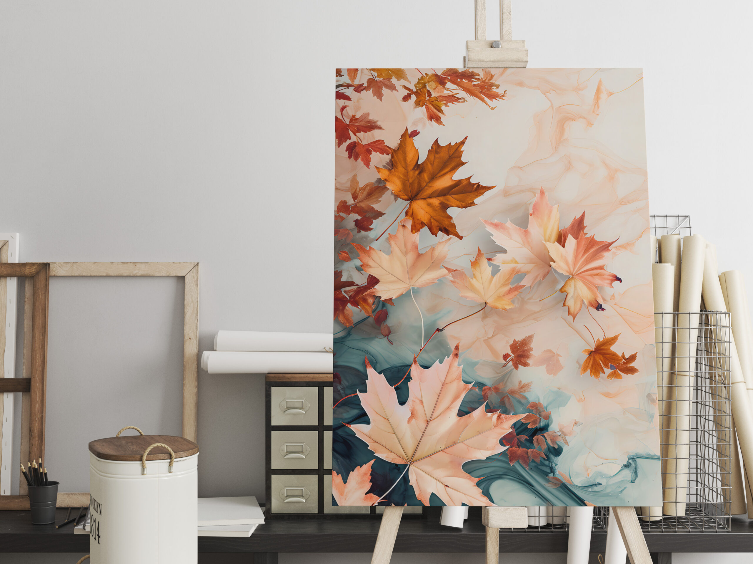 raxxa Canva: Pastel-Colored Watercolor Illustration of Vibrant maple Leaves