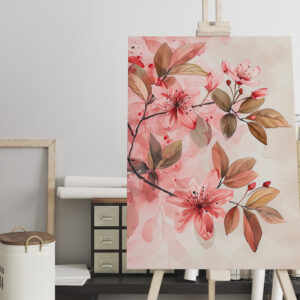 raxxa Canva: Pink Watercolor Blossoms With Soft Brown Leaves
