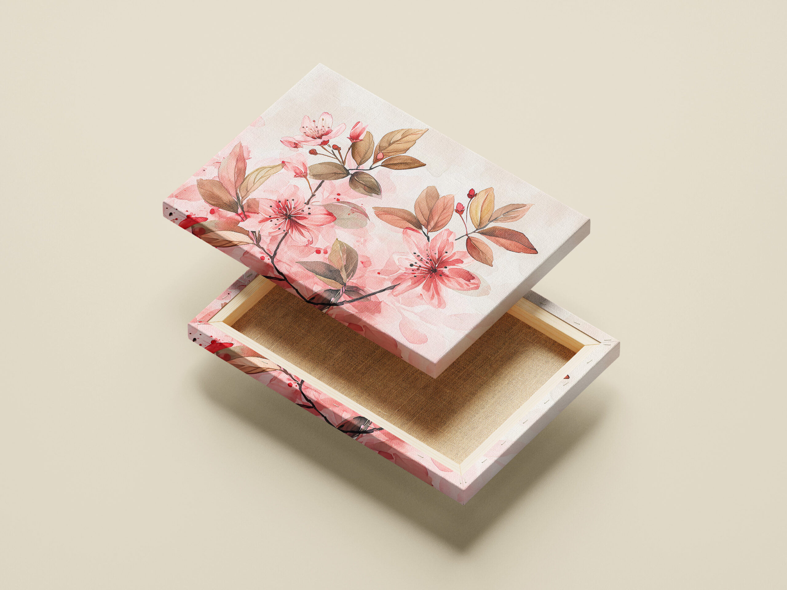 raxxa Canva: Pink Watercolor Blossoms With Soft Brown Leaves - Image 2
