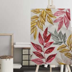 raxxa Canva: Dark Red Fern Leaves With Gold Accents