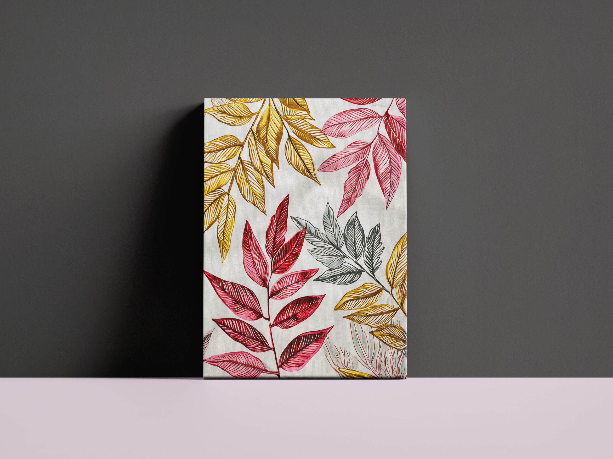 raxxa Canva: Dark Red Fern Leaves With Gold Accents – Bild 3