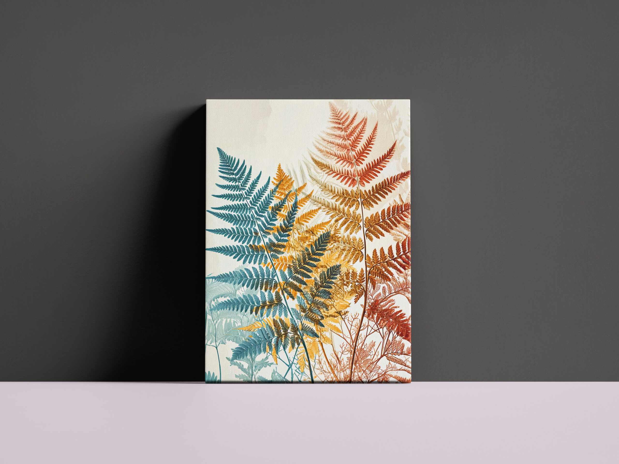 raxxa Canva: Pastel-Colored Watercolor Illustration of Vibrant Fern Leaves - immagine 2