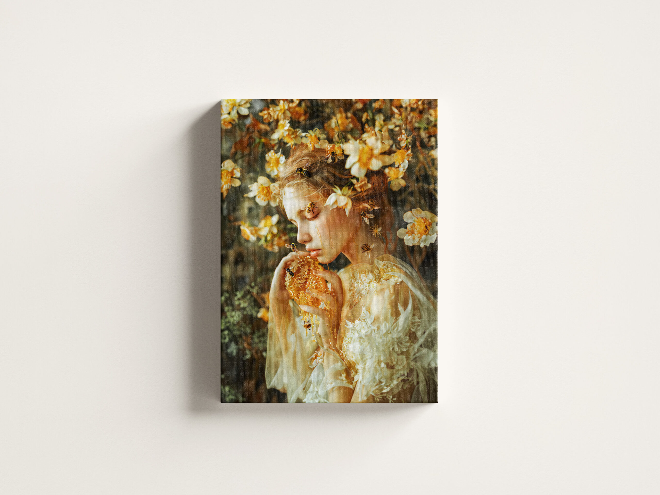 raxxa Canva: woman elegantly poses with honeybees and the sweet result of their labor, honey. - immagine 3