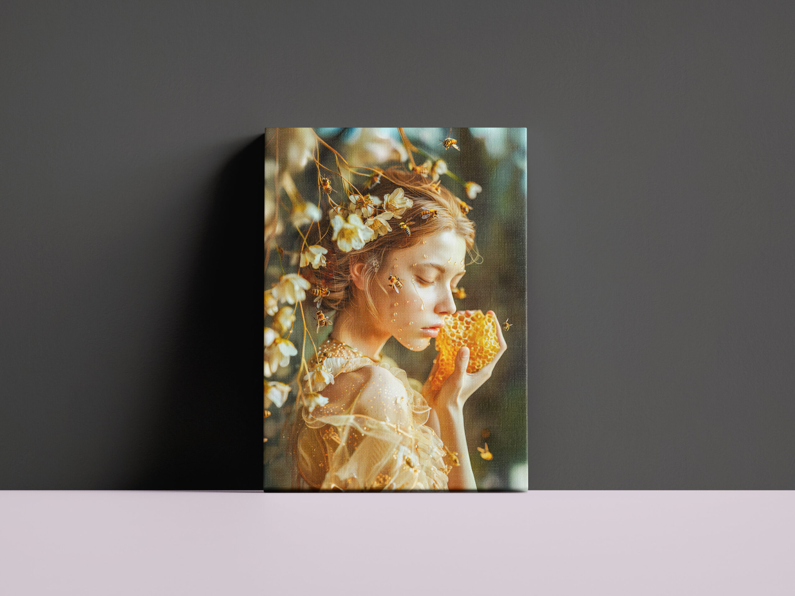 raxxa Canva: Queen Bee Woman Posing with Honeybees and Honey – Image 3