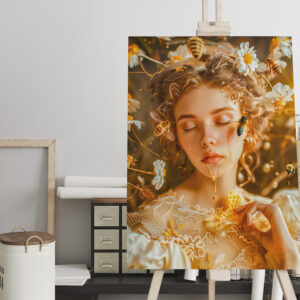 raxxa Canva: Queen Bee Woman Posing with Honeybees and Honey