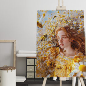 raxxa Canva: Queen Bee Woman Posing with Honeybees and Honey
