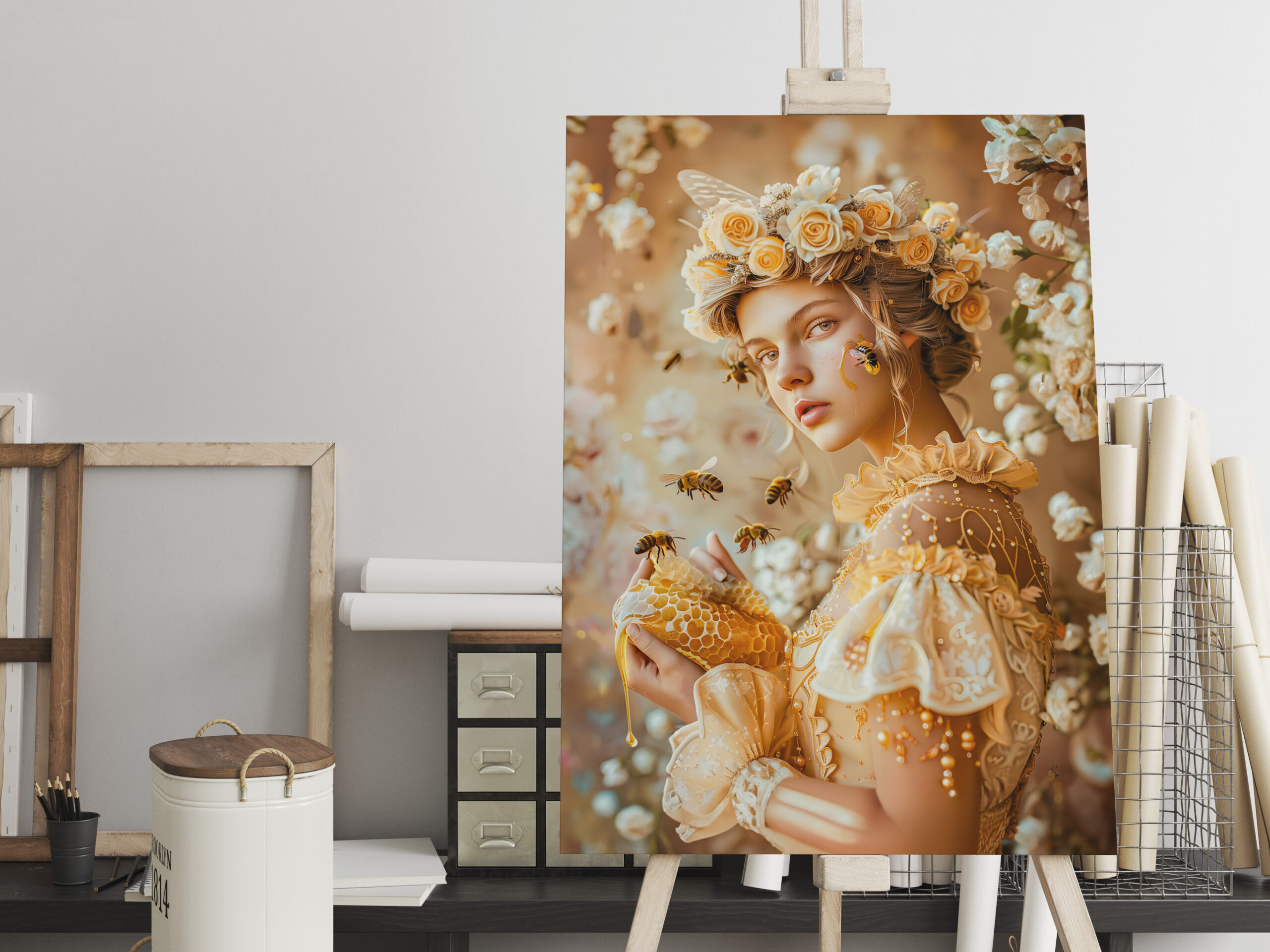 raxxa Canva: Queen Bee Woman Posing with Honeybees and Honey – Bild 2