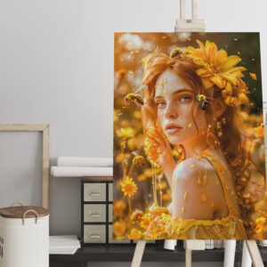 raxxa Canva: Queen Bee Woman Posing with Honeybees and Honey