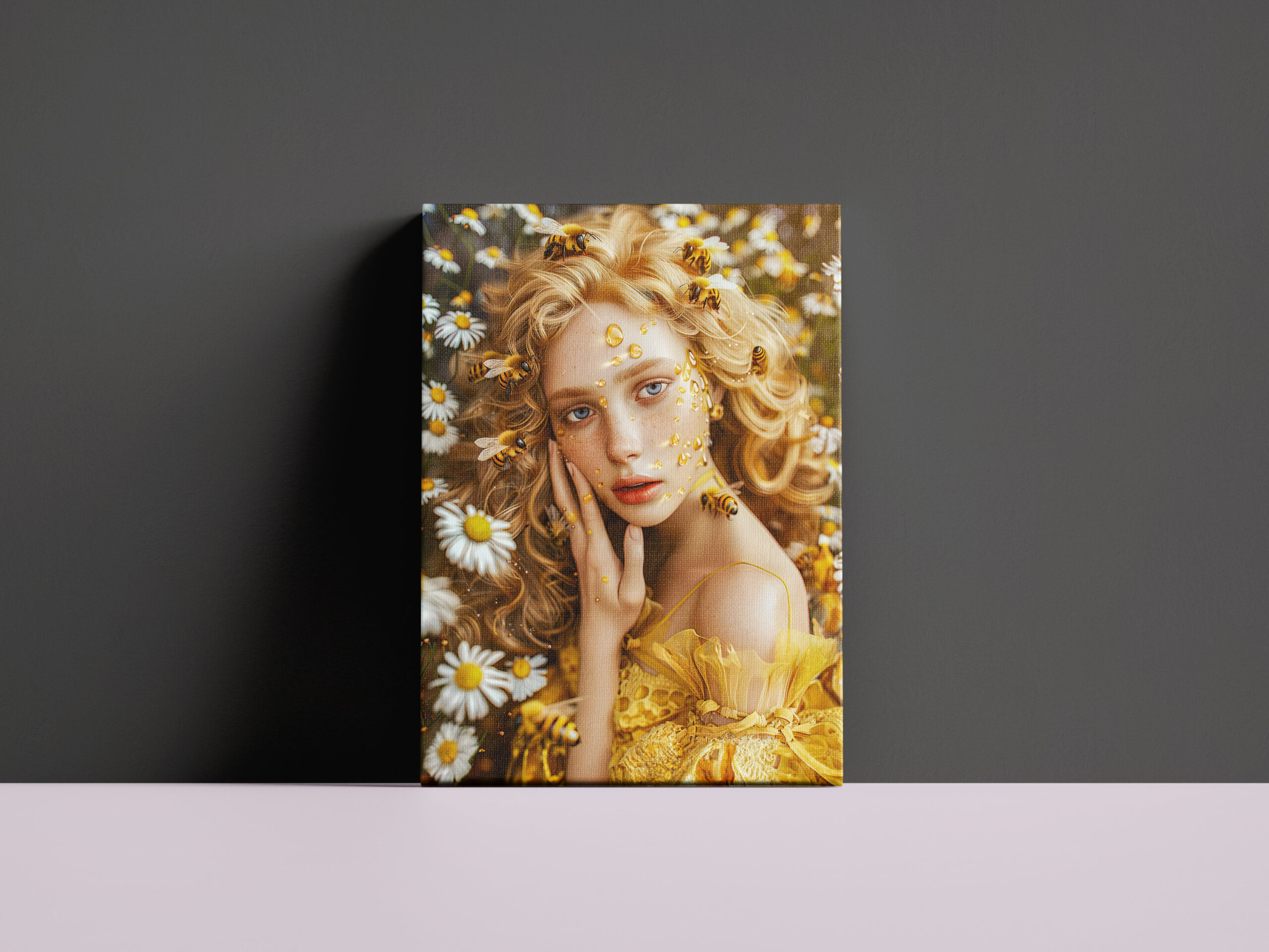 raxxa Canva: Queen Bee Woman Posing with Honeybees and Honey