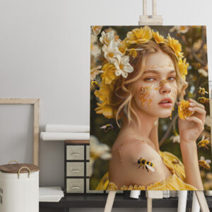 raxxa Canva: Queen Bee Woman Posing with Honeybees and Honey