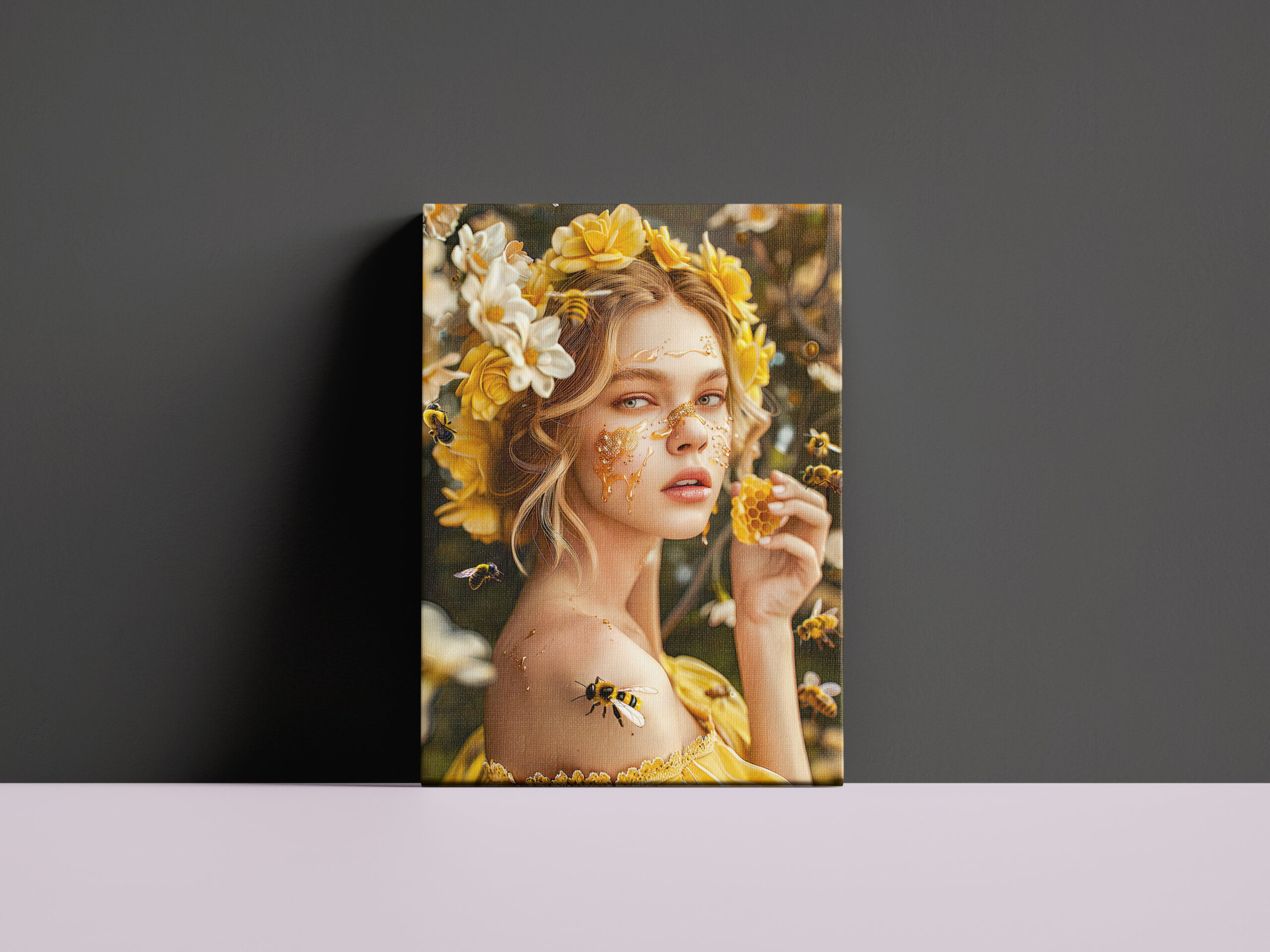 raxxa Canva: Queen Bee Woman Posing with Honeybees and Honey - Imagen 2