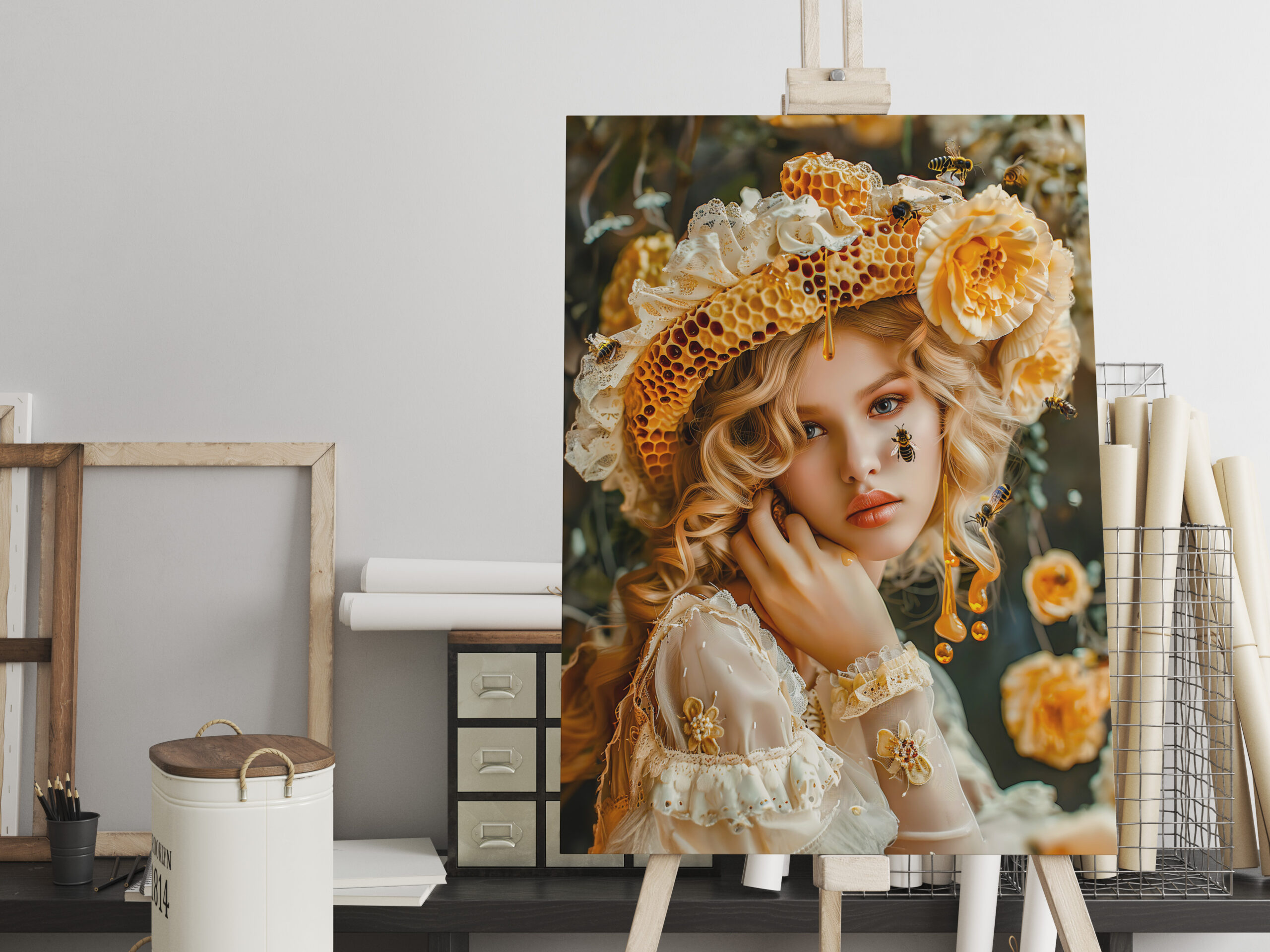 raxxa Canva: Queen Bee Woman Posing with Honeybees and Honey - immagine 2
