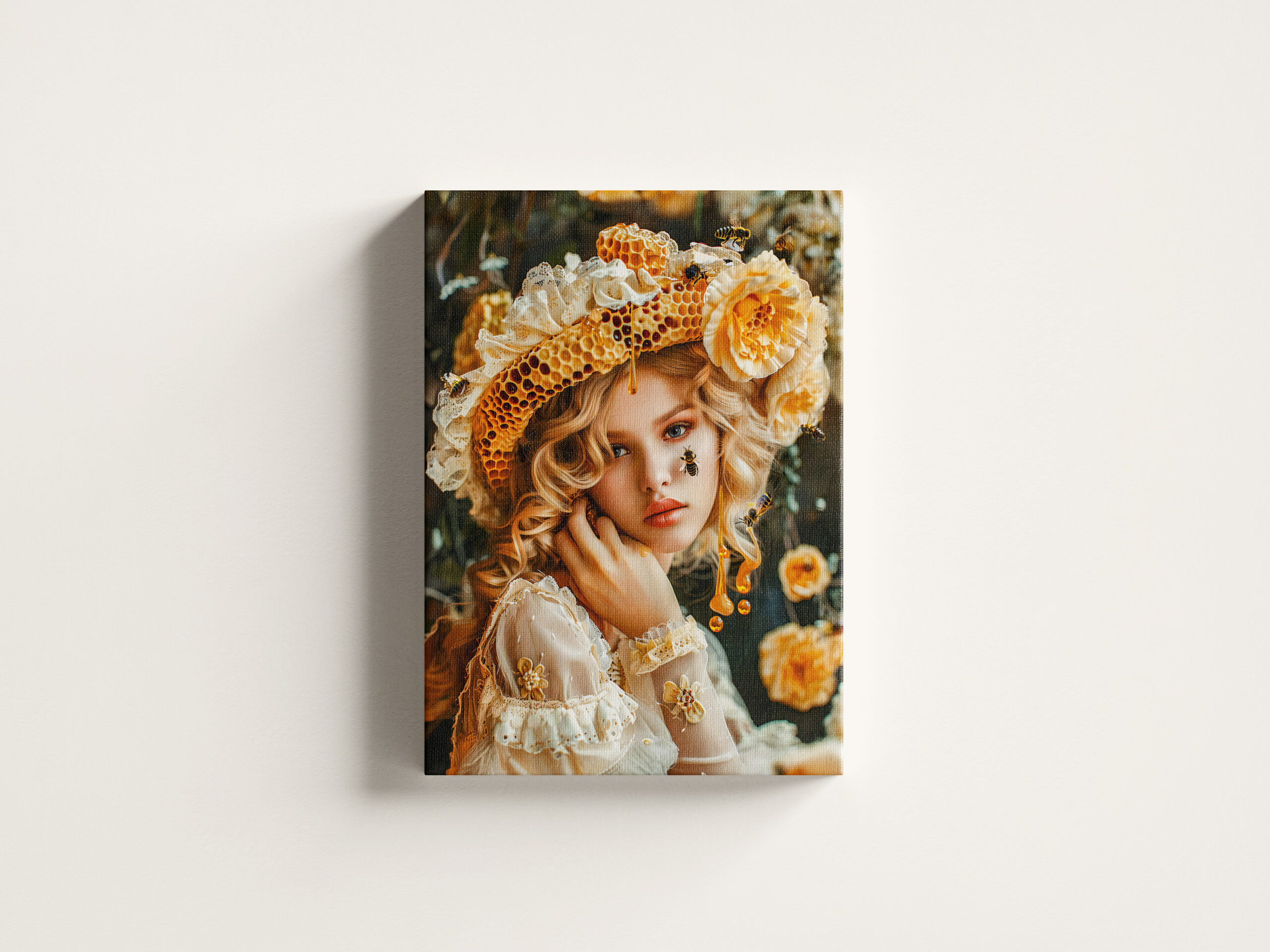 raxxa Canva: Queen Bee Woman Posing with Honeybees and Honey
