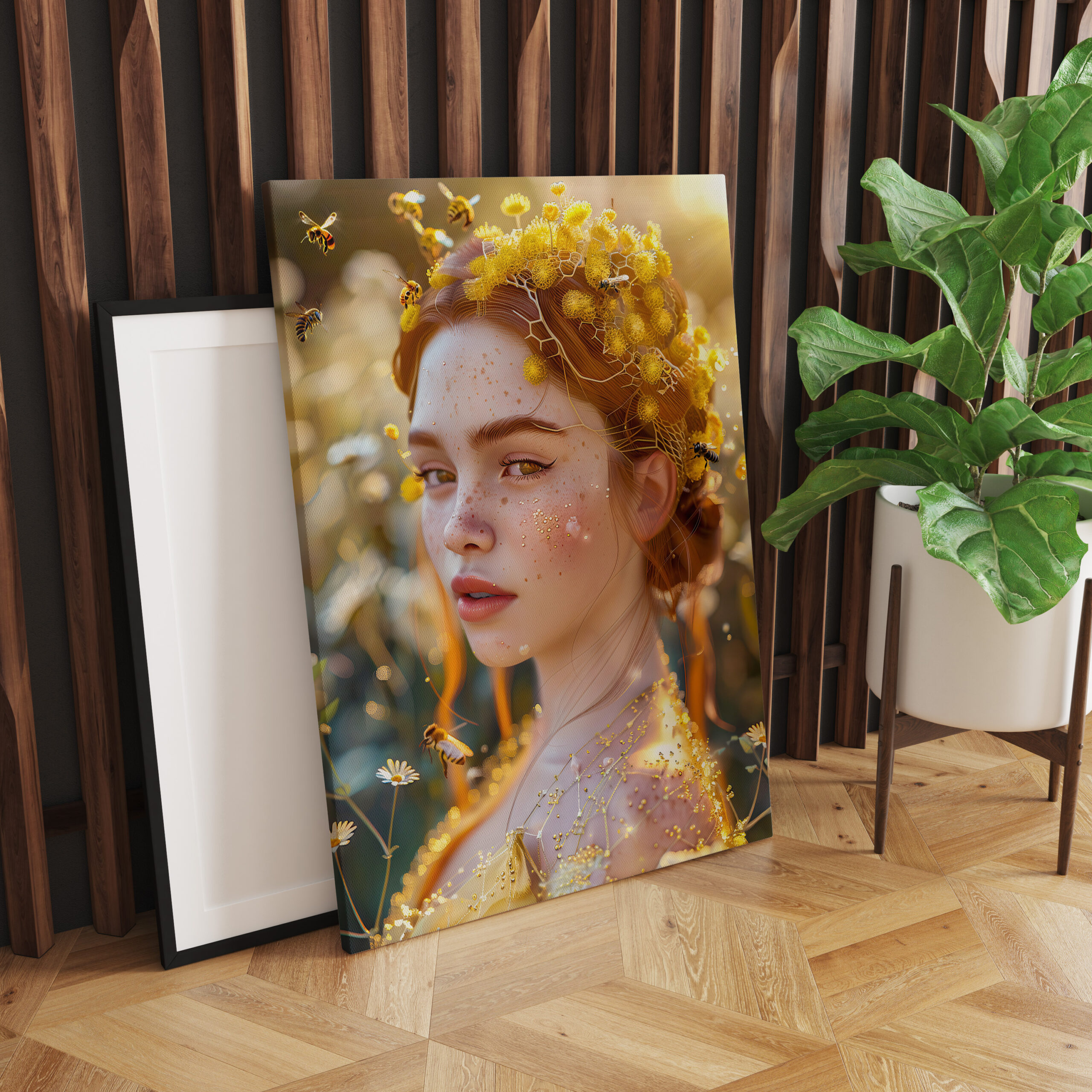 raxxa Canva: Queen Bee Woman Posing with Honeybees and Honey