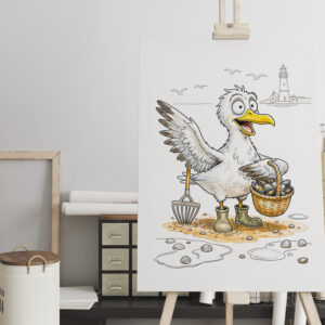 raxxa Canva: Comic Bird Collecting Shells