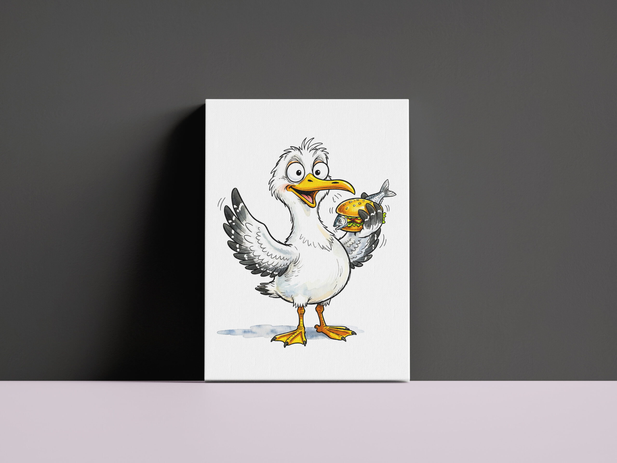 raxxa Canva: Seagull Holding Fish Sandwich at the Coast - immagine 2