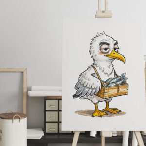 raxxa Canva: Seagull Carrying Fish Crate at the Coast
