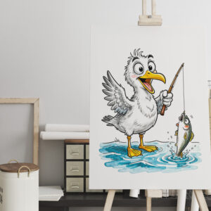 raxxa Canva: Seagull Fishing with Rod in Shallow Water