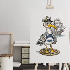 raxxa Canva: Seagull Sailor with Rope and Ship Background