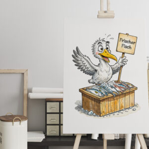 raxxa Canva: Seagull at Fresh Fish Stand on the Coast