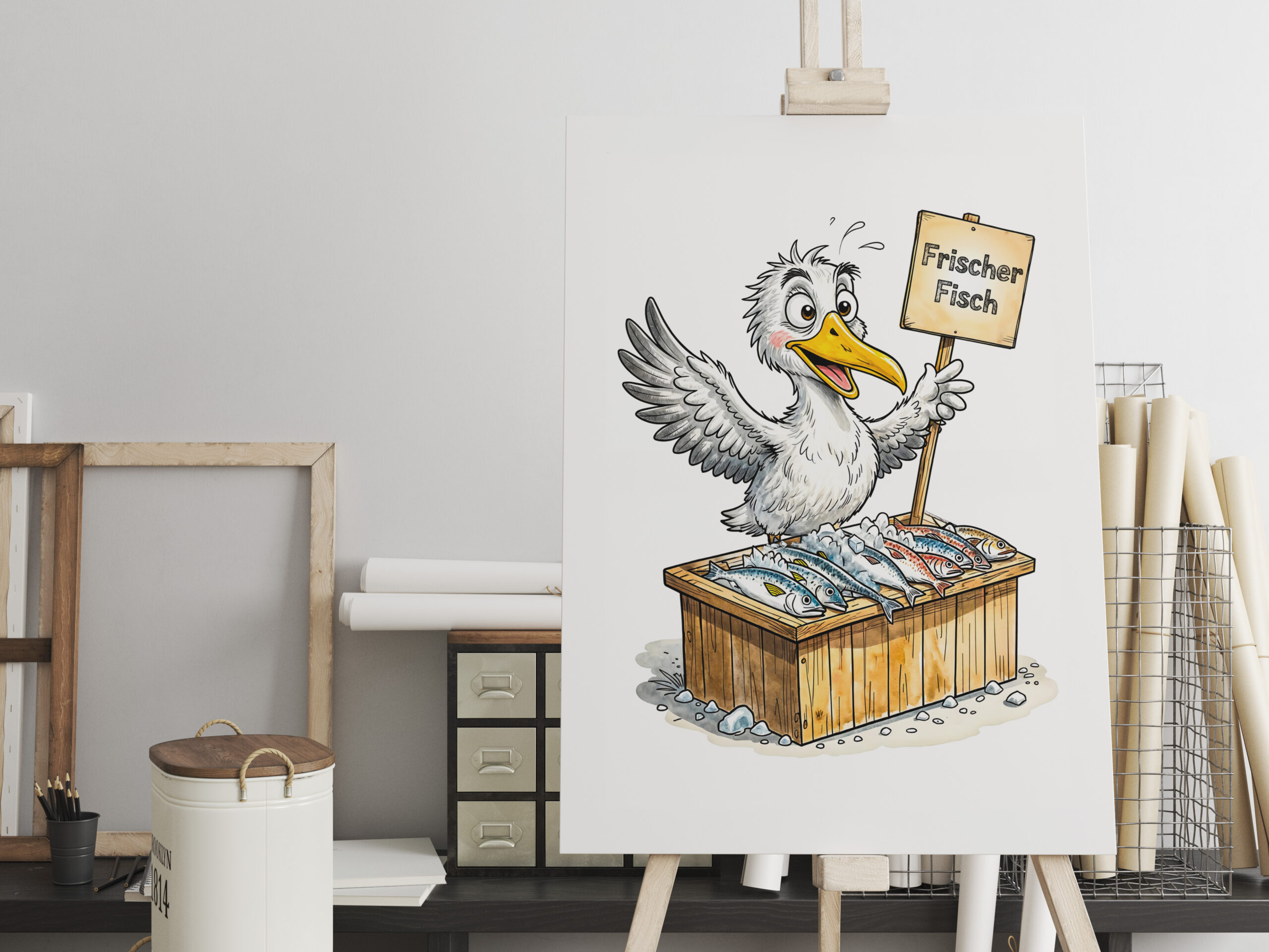 raxxa Canva: Seagull at Fresh Fish Stand on the Coast