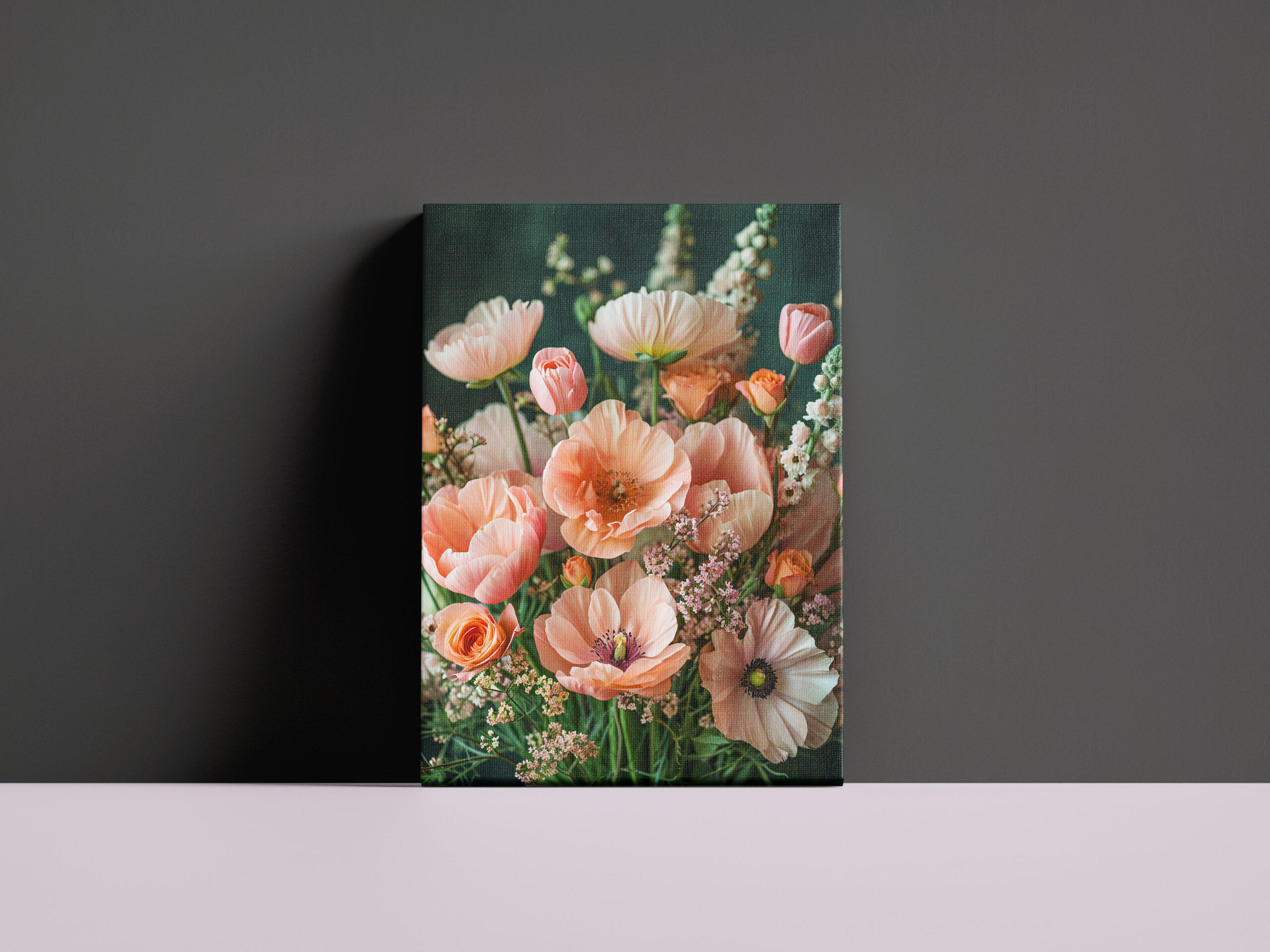 raxxa Canva: Peach and Orange Poppy Bouquet Still Life