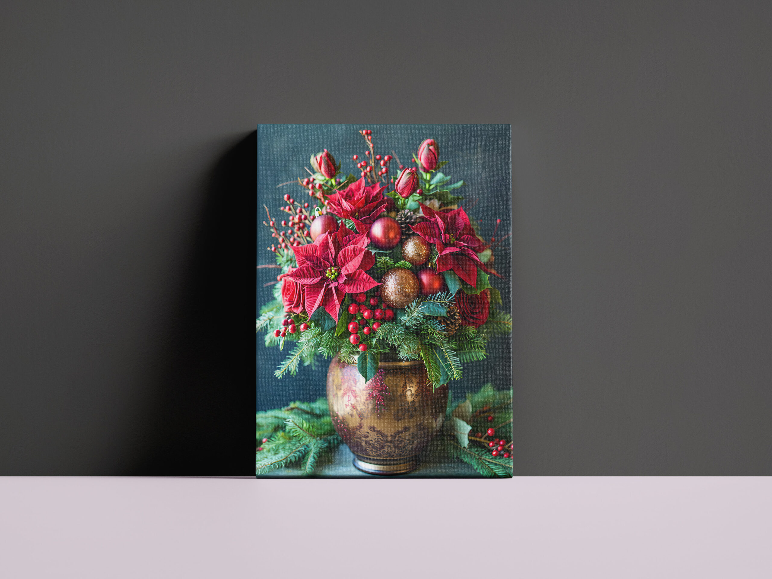 raxxa Canva: Festive Holiday Floral Arrangement Still Life