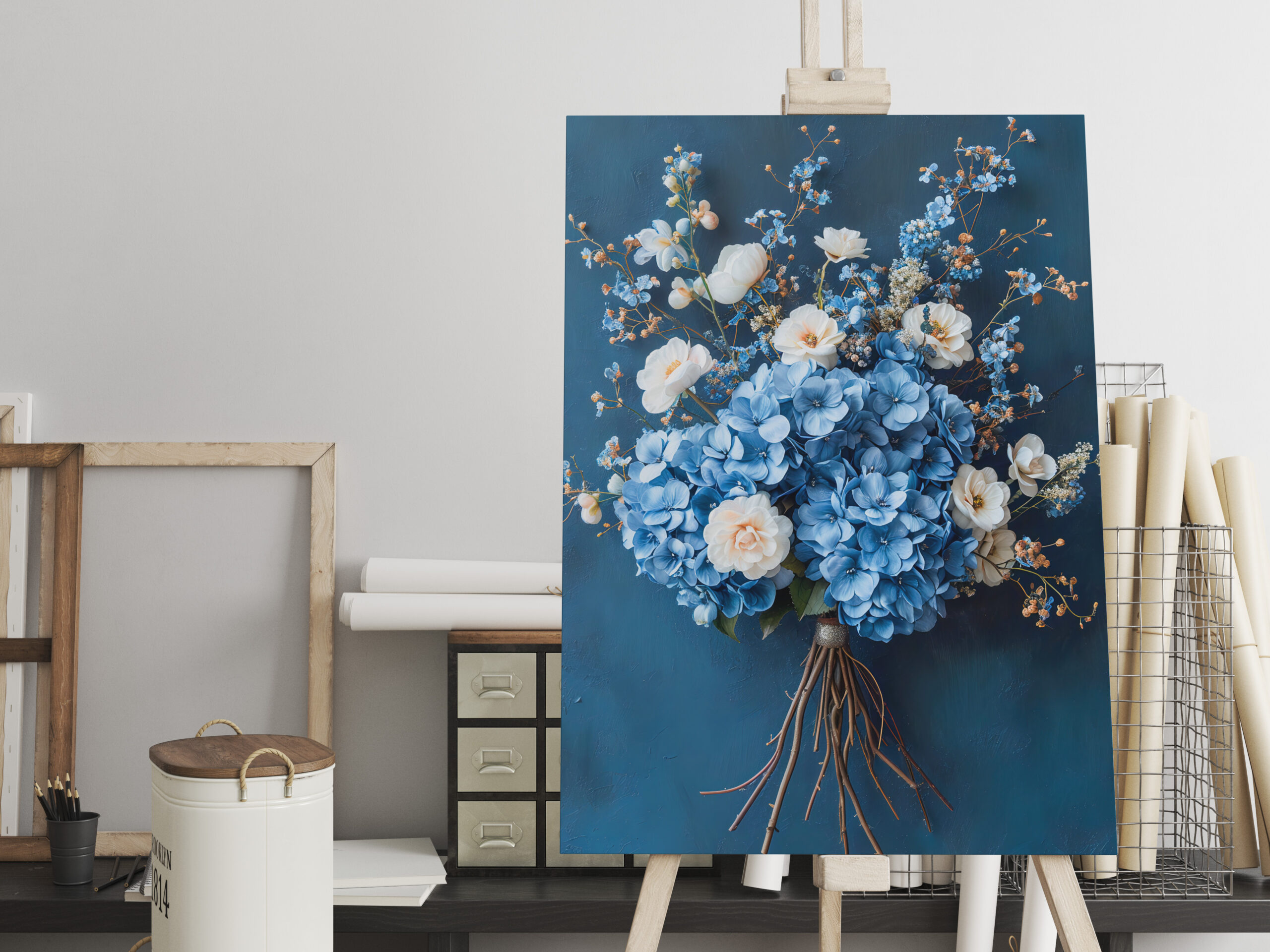 raxxa Canva: Blue Hydrangea and White Rose Bouquet Still Life – Bild 2