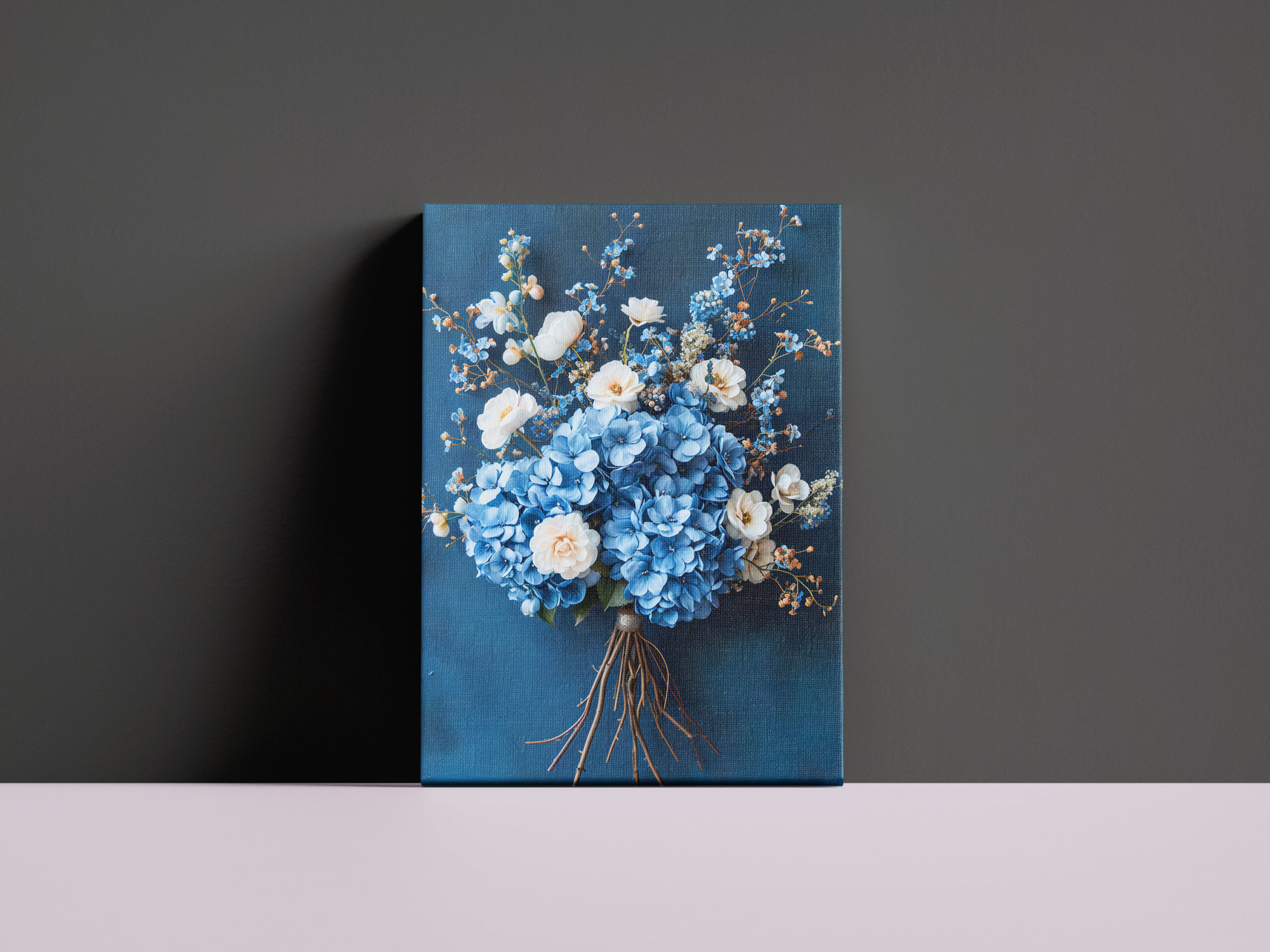raxxa Canva: Blue Hydrangea and White Rose Bouquet Still Life