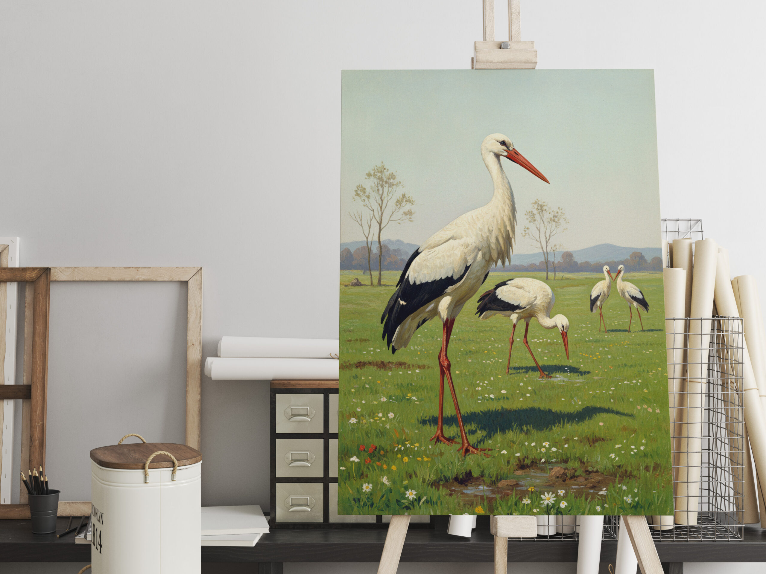 raxxa Canva: Weißstörche auf der Wiese