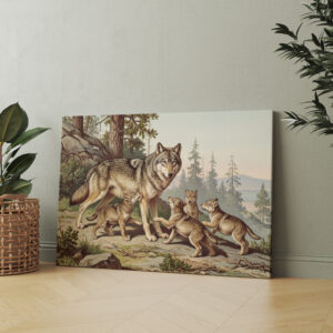 raxxa Canva: Wolf mit Jungtieren
