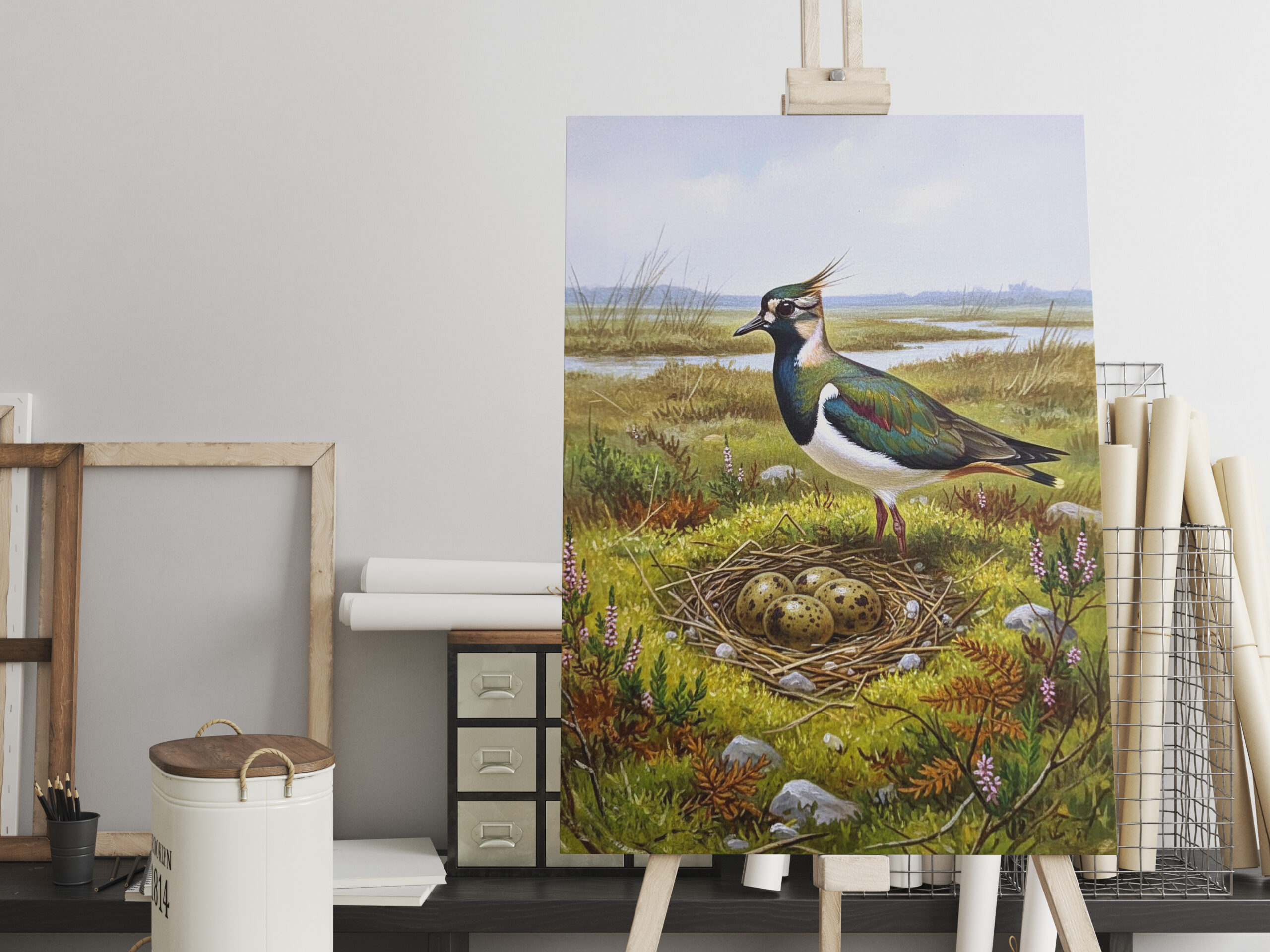 raxxa Canva: Kiebitz mit Nest - europäischer Vogel