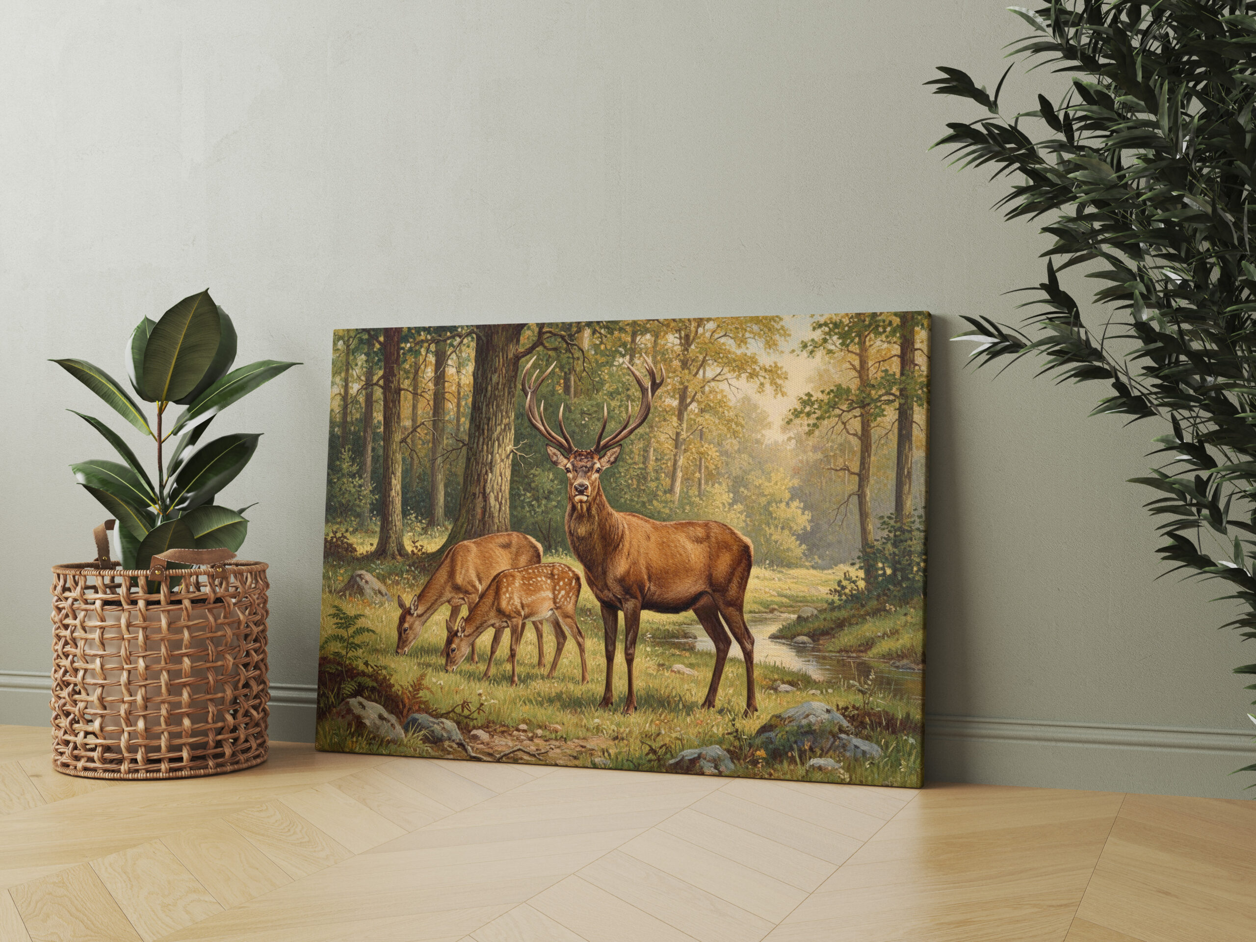 raxxa Canva: Rothirsch mit Familie