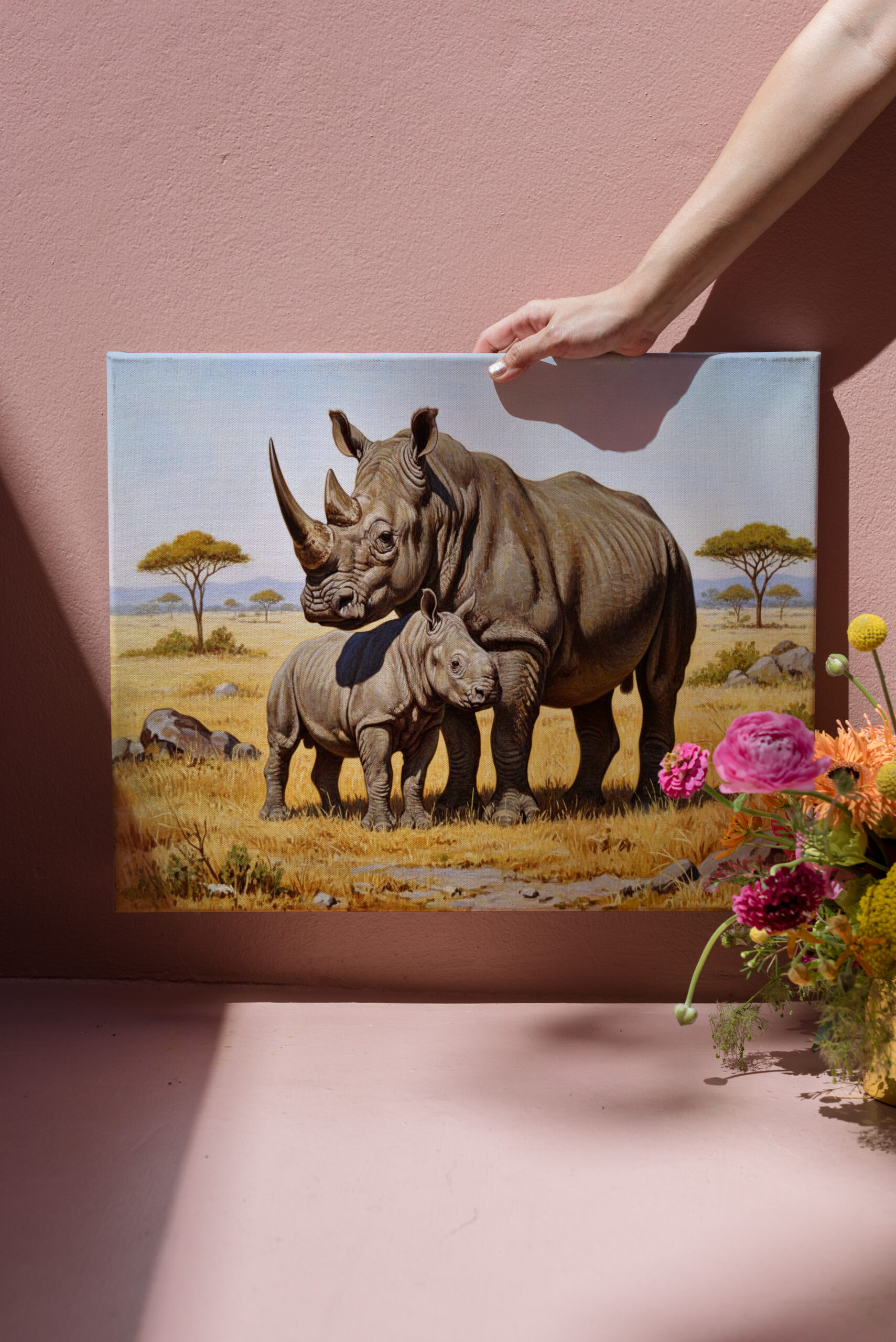 raxxa Canva: Nashorn mit Jungtier in Afrika