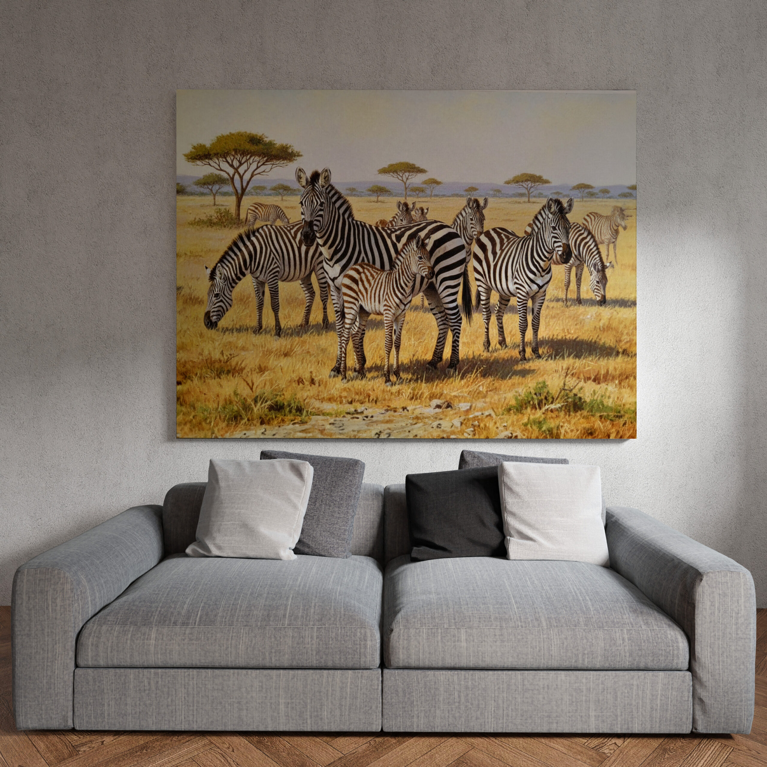 raxxa Canva: Zebraherde mit Jungtier in Afrika - Imagen 3