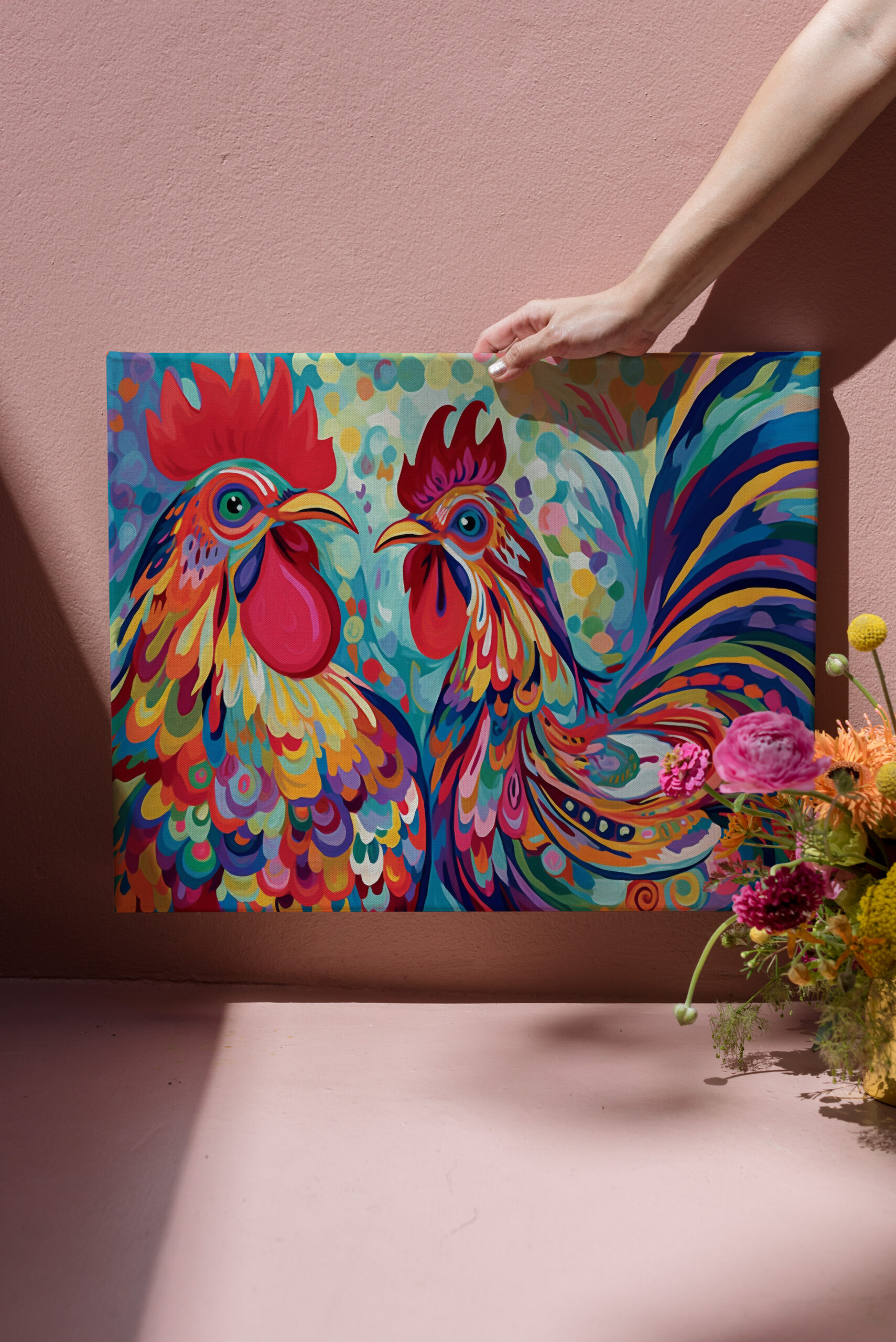 raxxa Canva: Farbenfrohe Hühner