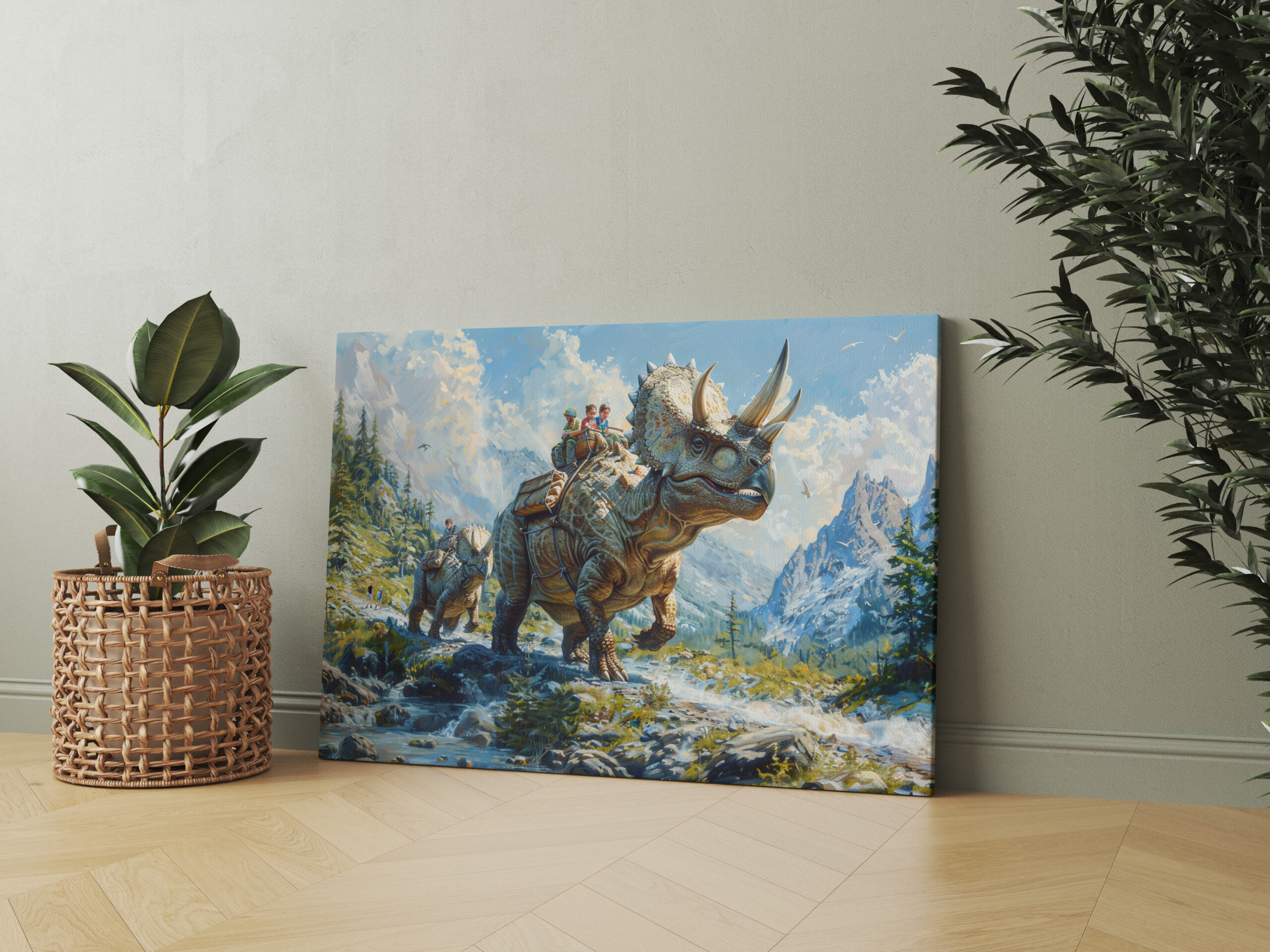 raxxa Canva: Dinosaurier Triceratops als Familienauto