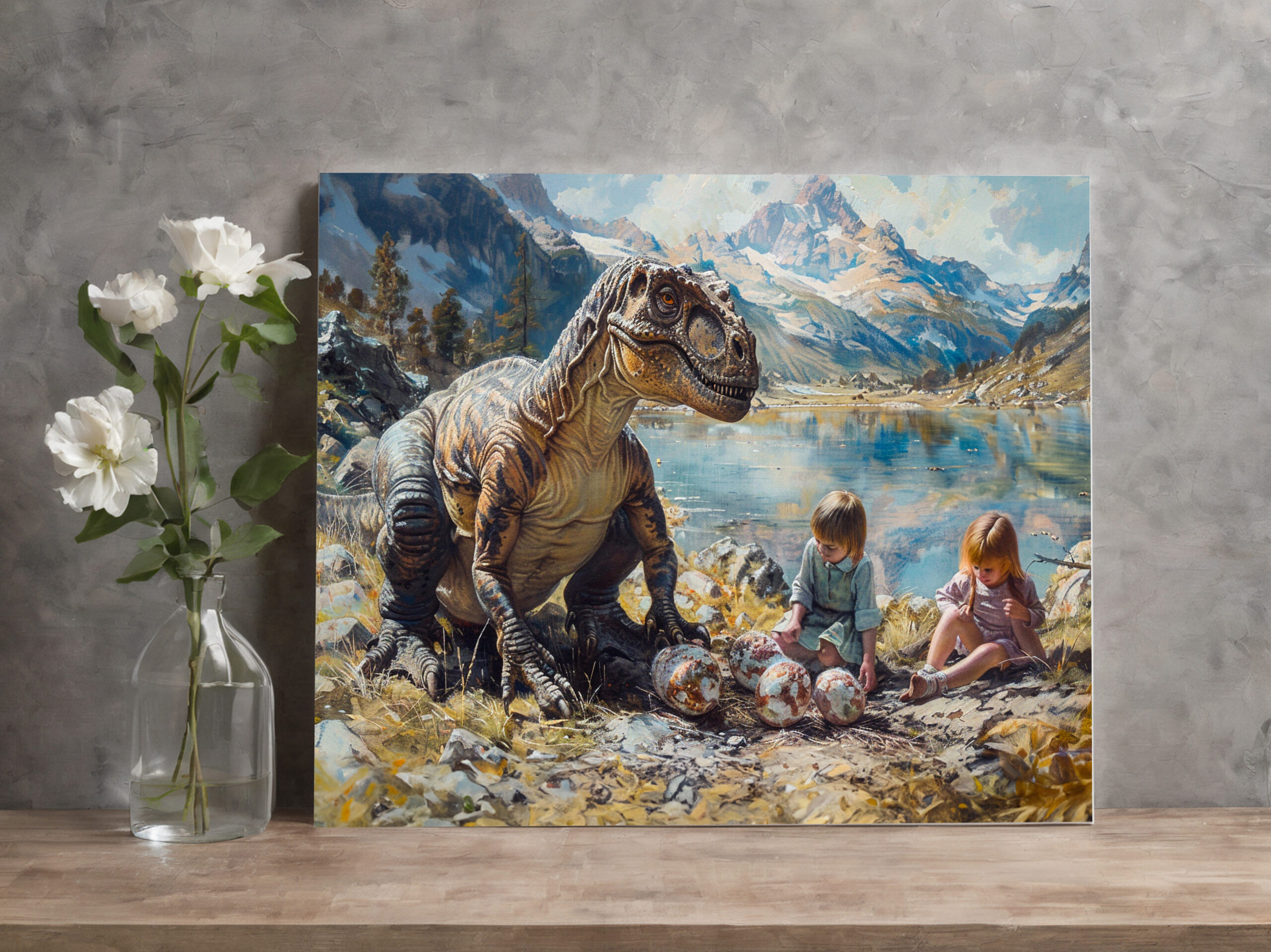 raxxa Canva: Dinosaurier mit Kindern und seinem Gelege - immagine 2