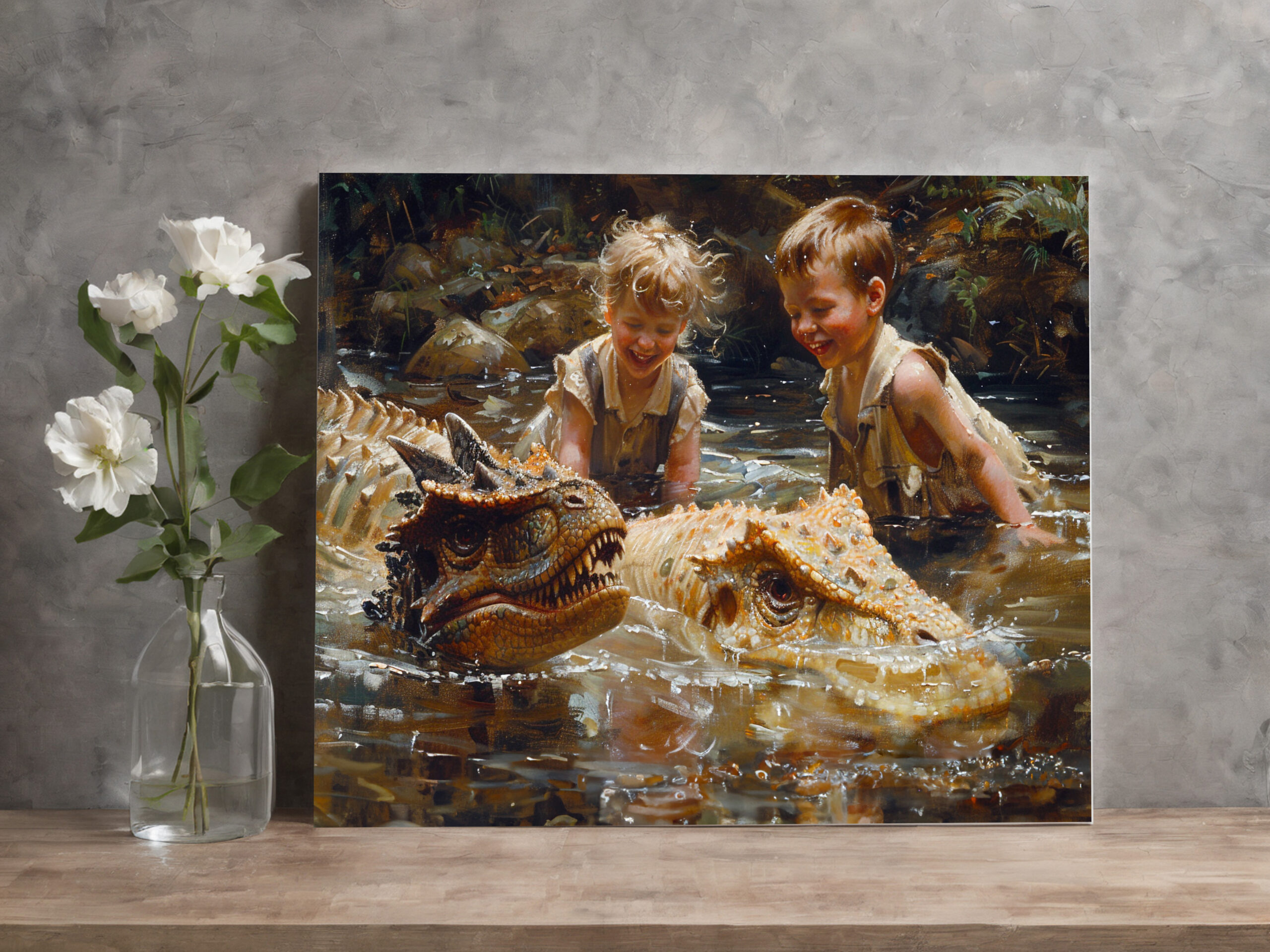 raxxa Canva: Kinder spielen mit Dinosauriern im Wasser - Image 2