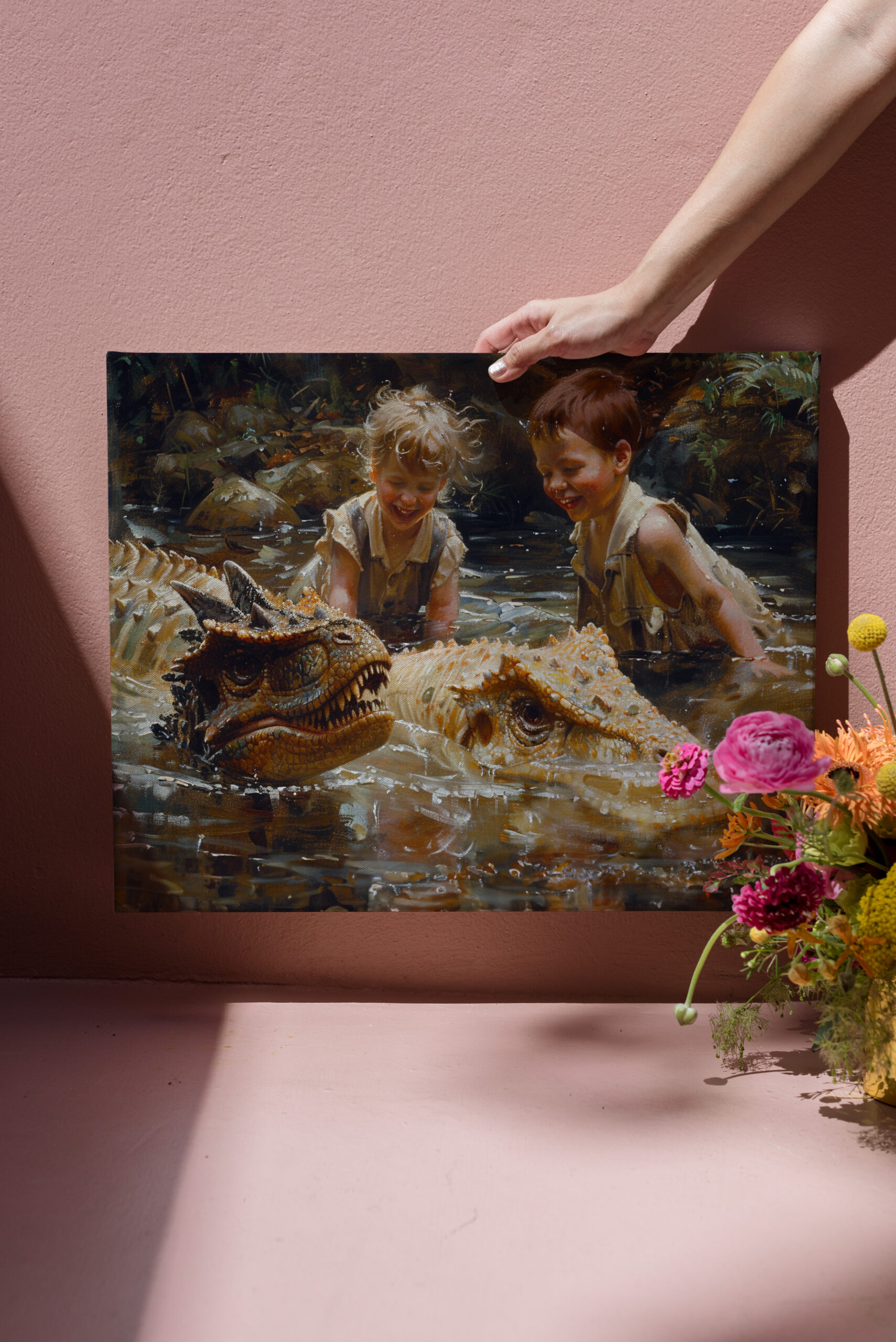 raxxa Canva: Kinder spielen mit Dinosauriern im Wasser - Image 3