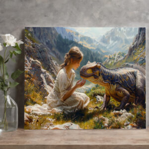 raxxa Canva: Mädchen und liebevoller Dinosaurier
